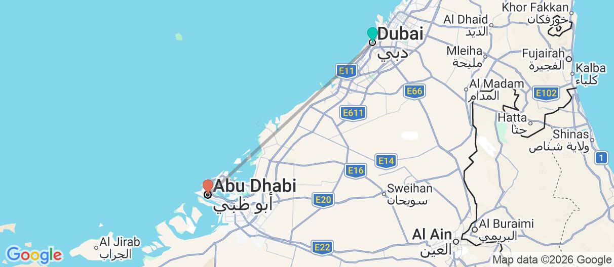 Map with itinerary in United Arab Emirates