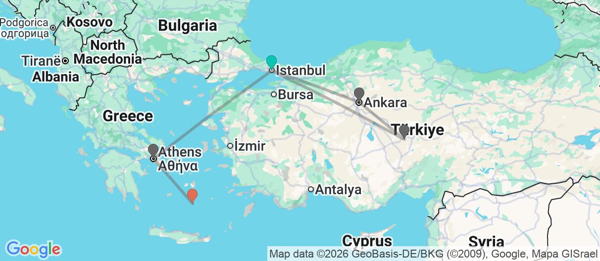 Map with itinerary in Turkey & Greece
