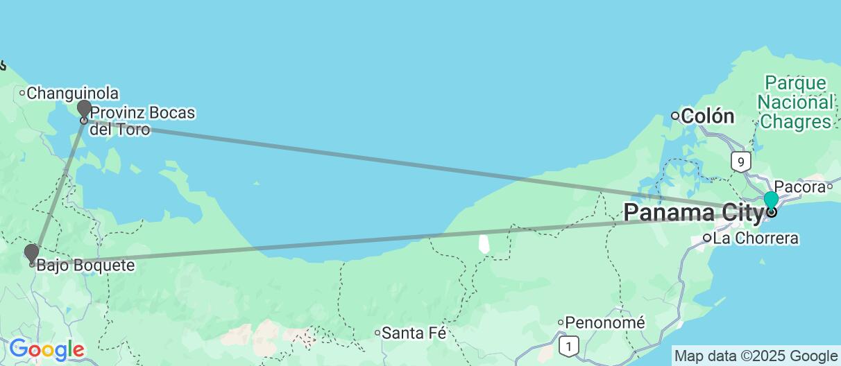 Karte mit Reiseroute in Panama