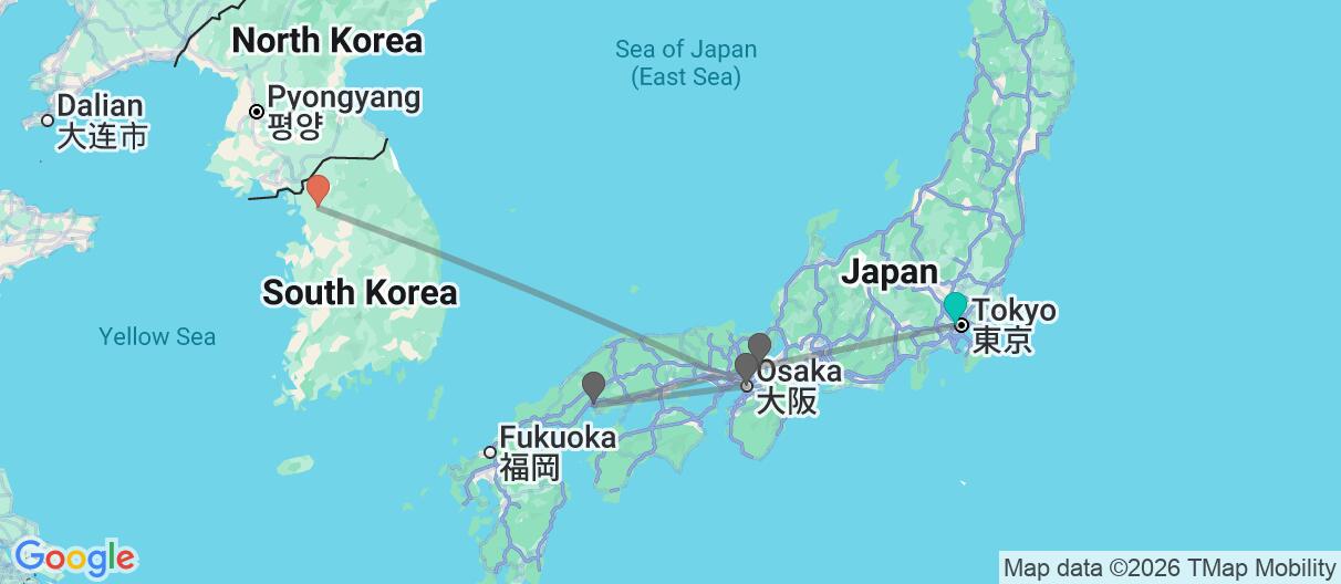 Map with itinerary in Japan & South Korea