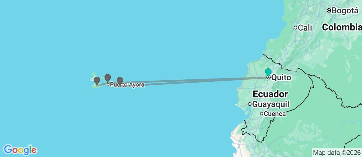 Mapa con el itinerario en Ecuador