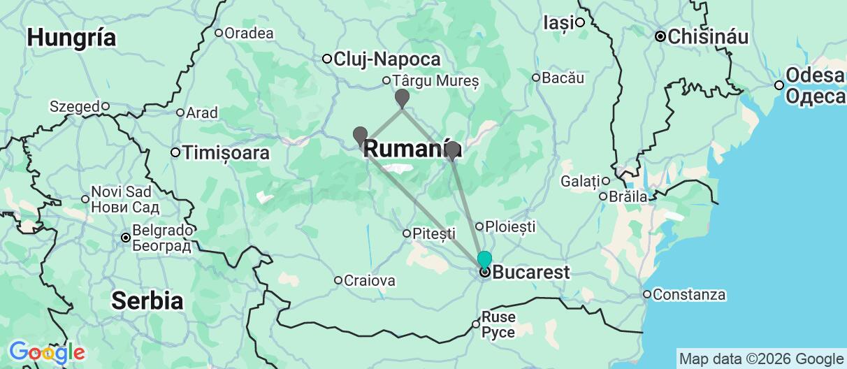Mapa con el itinerario en Rumanía