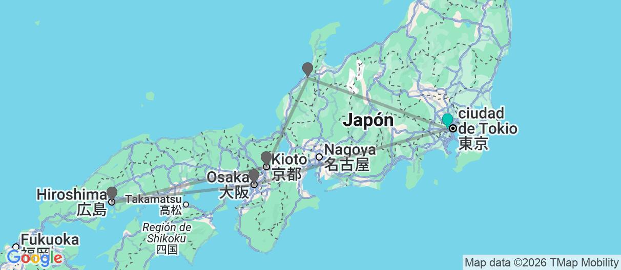 Mapa con el itinerario en Japón
