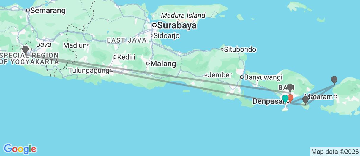 Map with itinerary in Indonesia