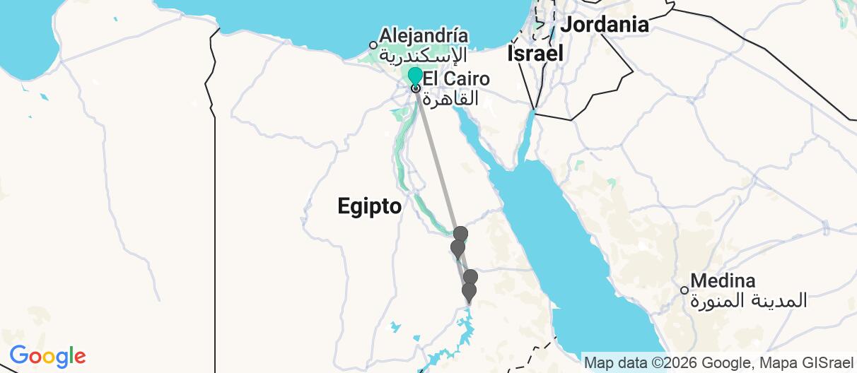 Mapa con el itinerario en Egipto