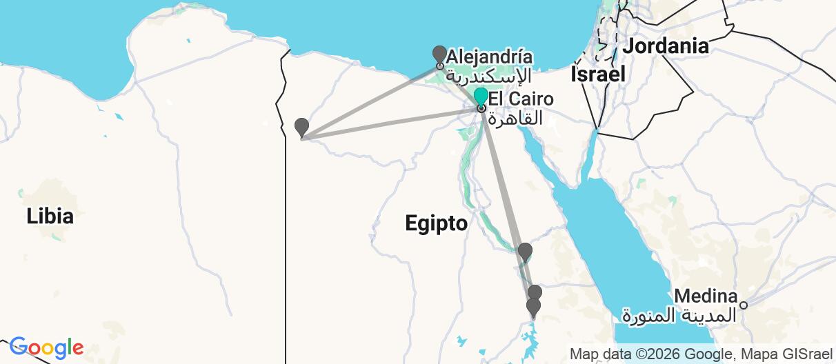 Mapa con el itinerario en Egipto