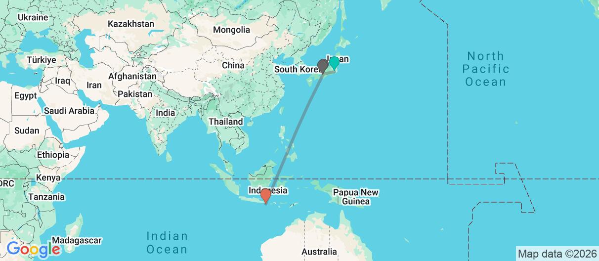 Map with itinerary in Japan and Indonesia
