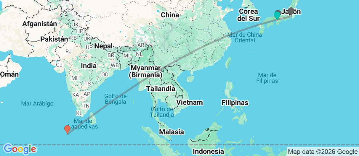 Mapa con el itinerario en Japón y Maldivas
