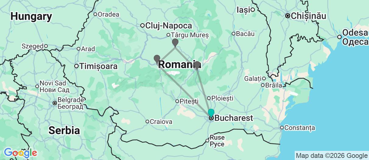 Map with itinerary in Romania