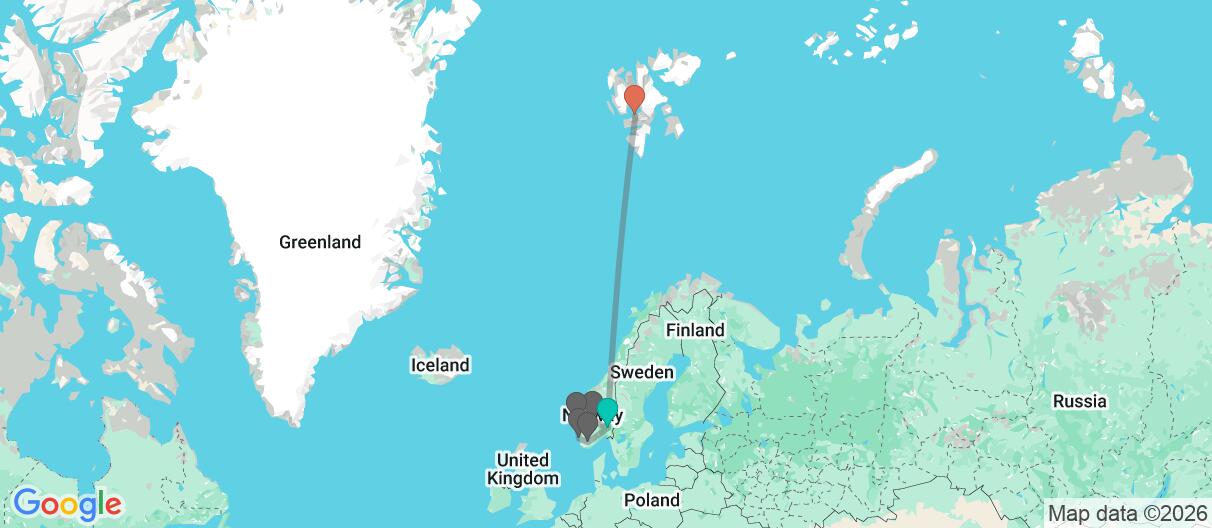 Map with itinerary in Norway