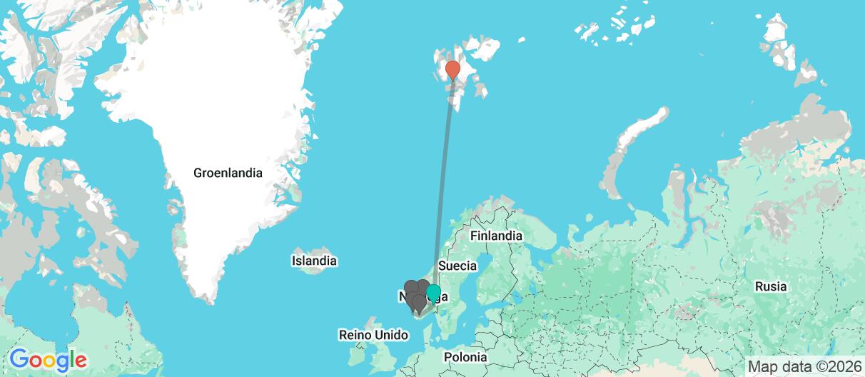 Mapa con el itinerario en Noruega