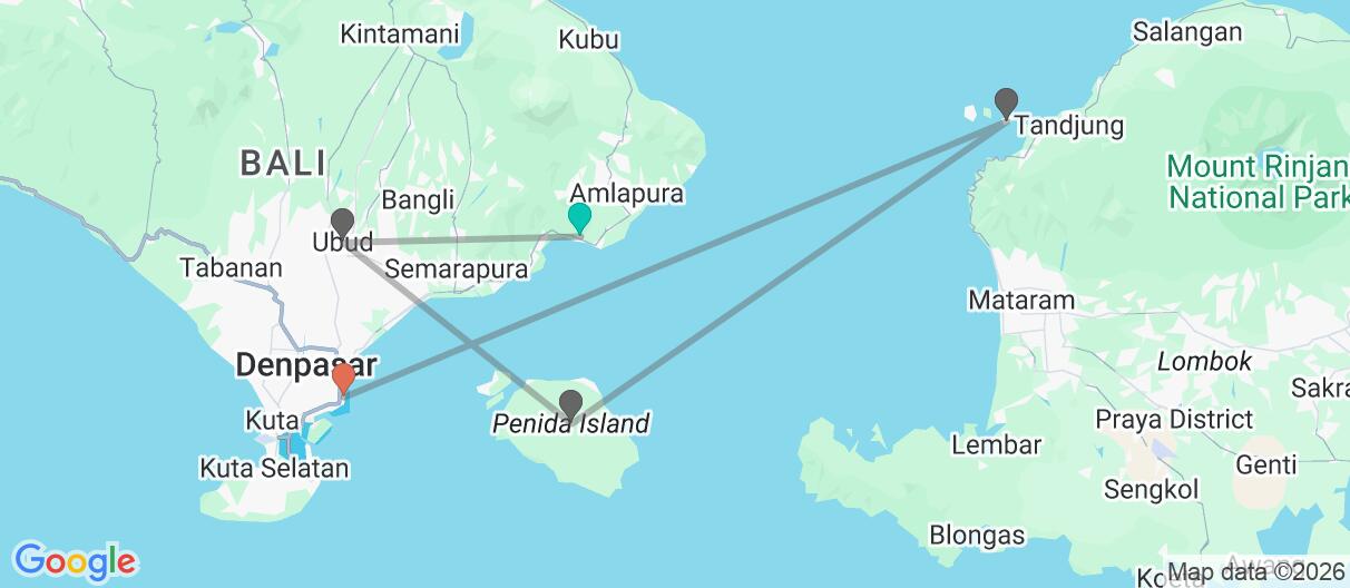 Map with itinerary in Indonesia