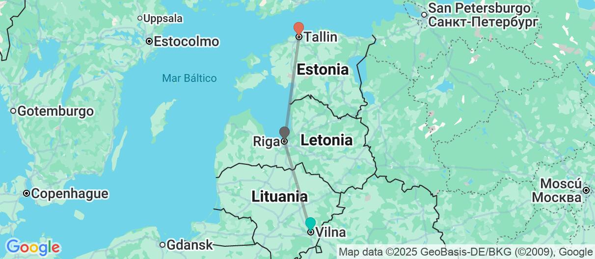 Mapa con el itinerario en Lituania, Letonia y Estonia