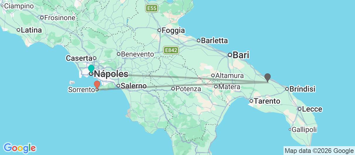 Mapa con el itinerario en Italia