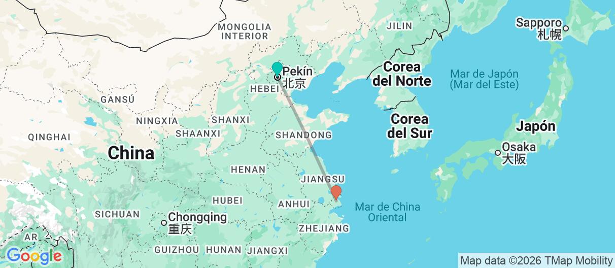Mapa con el itinerario en China