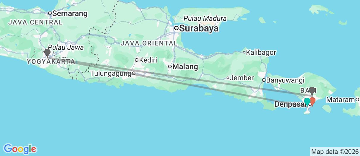 Mapa con el itinerario en Indonesia