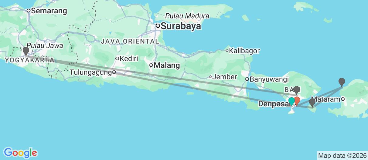 Mapa con el itinerario en Indonesia