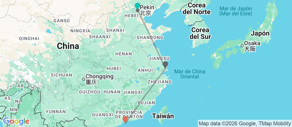 Mapa con el itinerario en China & Hong Kong