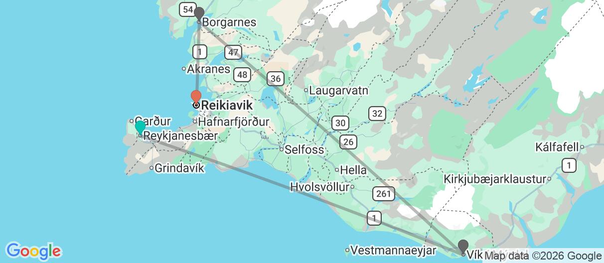 Mapa con el itinerario en Islandia