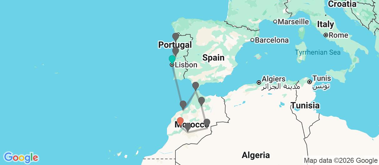 Map with itinerary in Portugal & Morocco