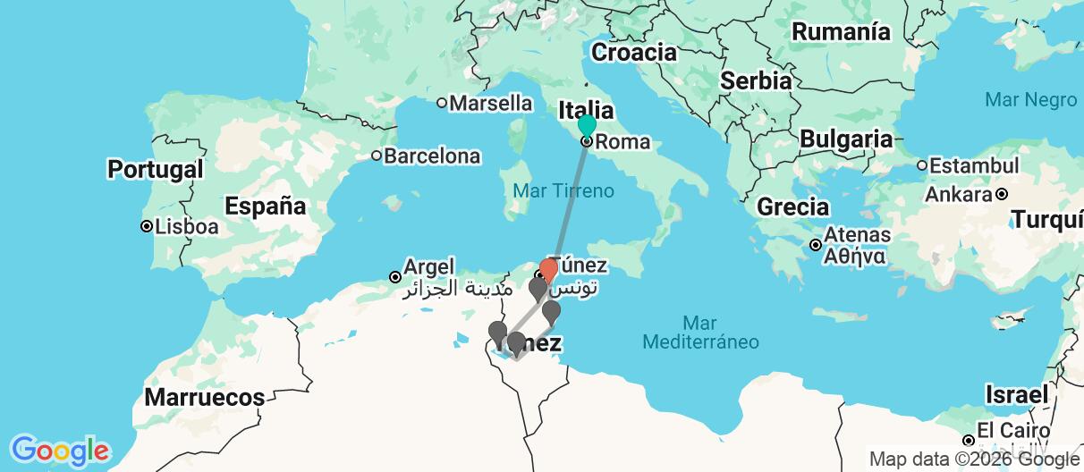 Mapa con el itinerario en Túnez
