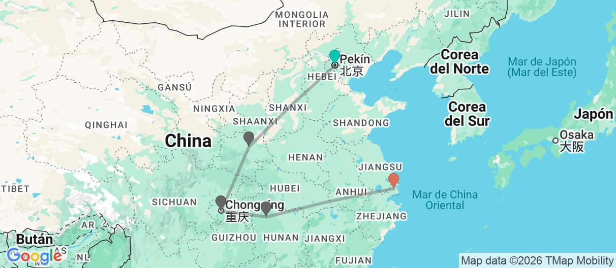 Mapa con el itinerario en China