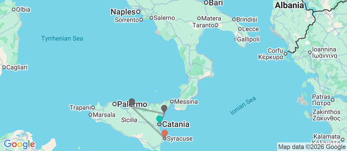 Map with itinerary in Italy