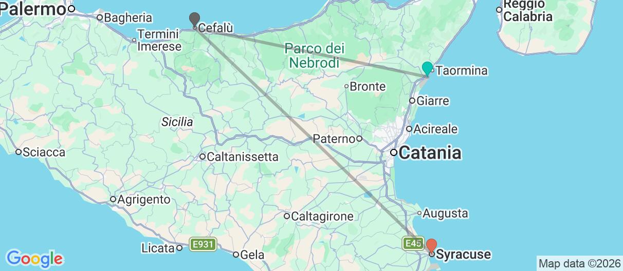 Map with itinerary in Italy