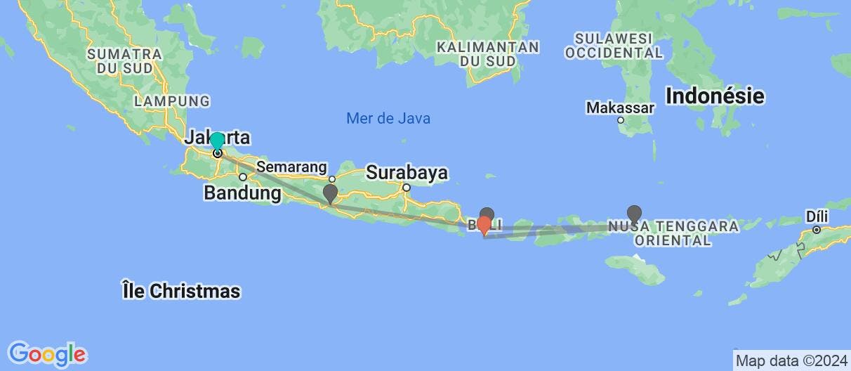Carte avec l'itinéraire en/aux Indonésie