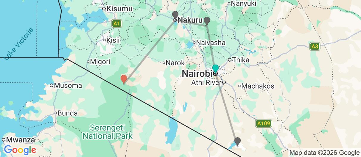 Map with itinerary in Kenya  
