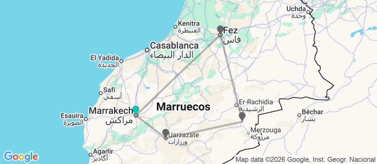 Mapa con el itinerario en Marruecos