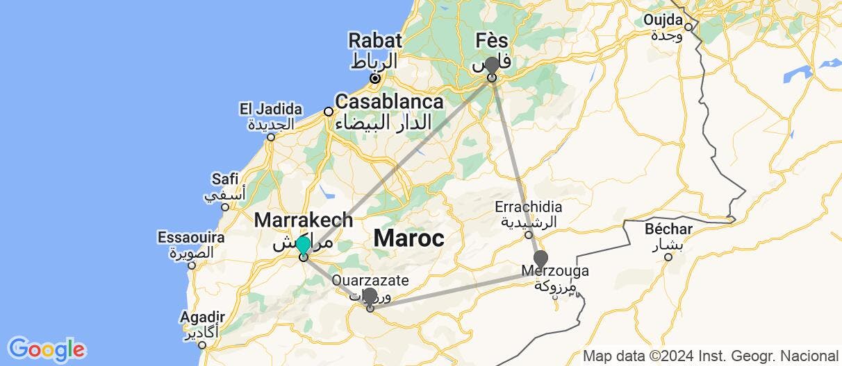 Carte avec l'itinéraire en/aux Maroc