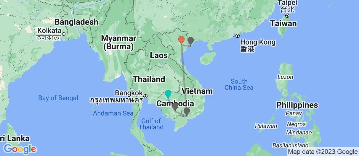 Map with itinerary in Cambodia & Vietnam