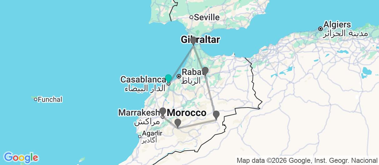 Map with itinerary in Morocco