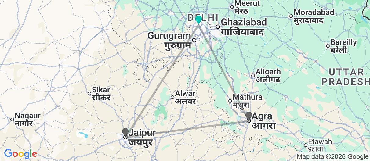 Map with itinerary in India