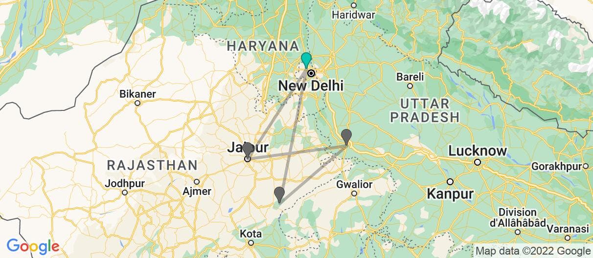 Carte avec l'itinéraire en/aux Inde