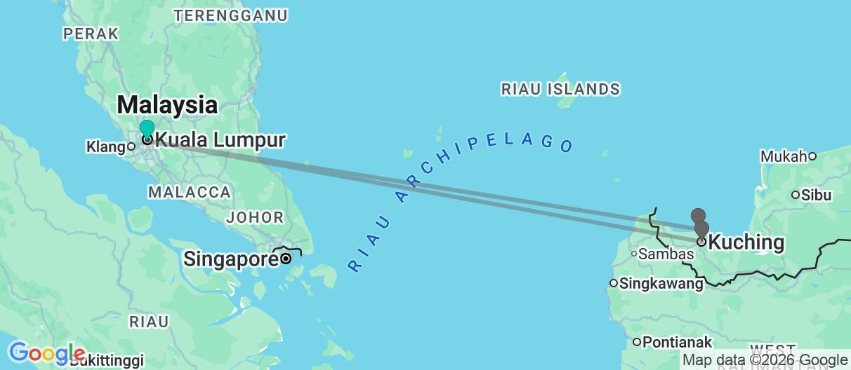 Map with itinerary in Malaysia & Borneo