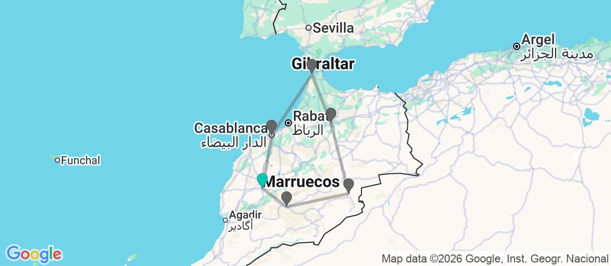 Mapa con el itinerario en Marruecos