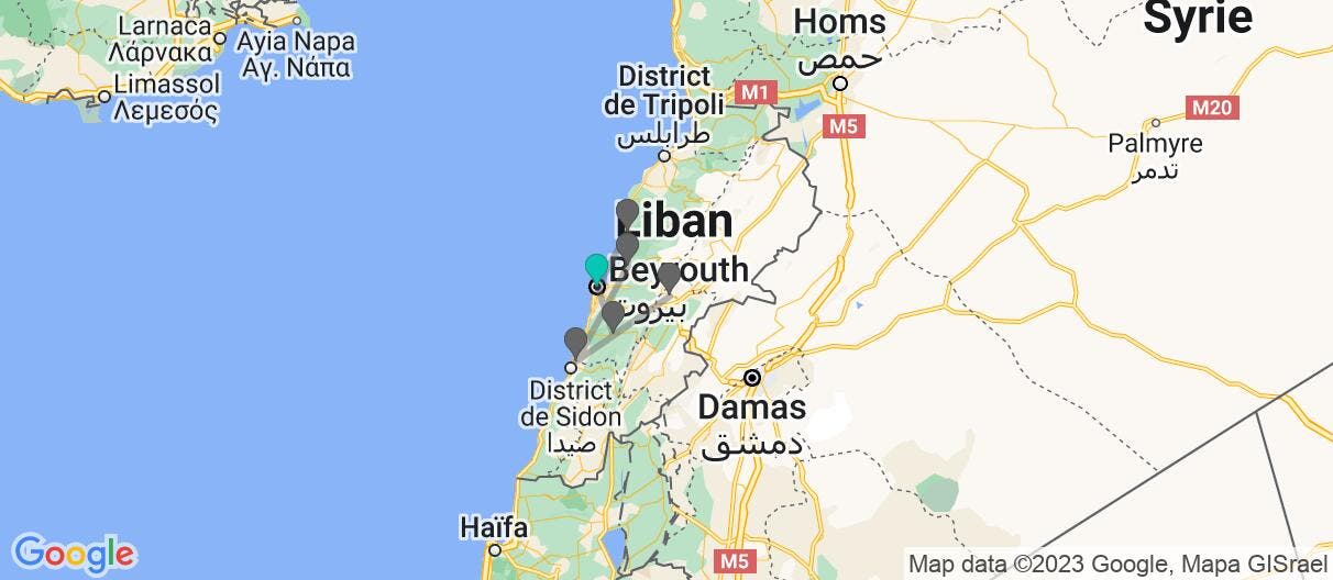 Carte avec l'itinéraire en/aux Liban