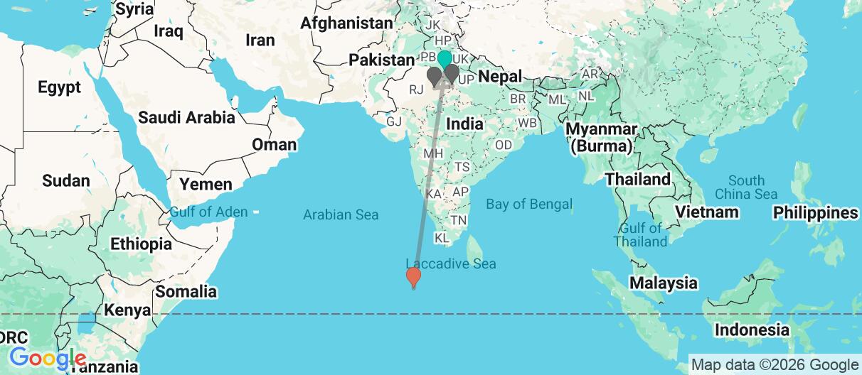 Map with itinerary in India & Maldives 