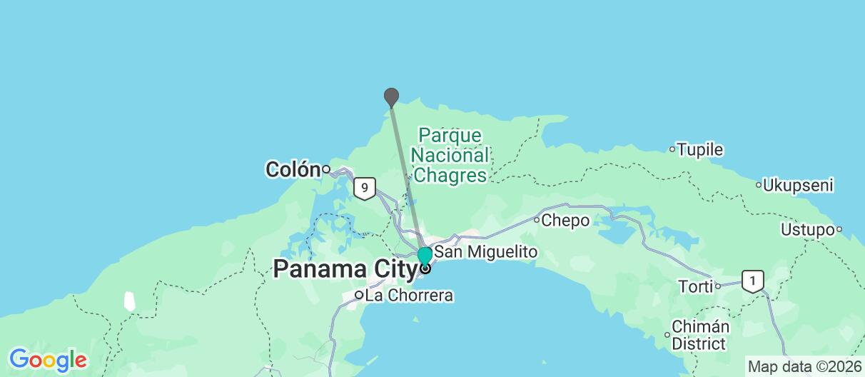Map with itinerary in Panama