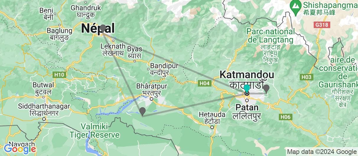 Carte avec l'itinéraire en/aux Népal