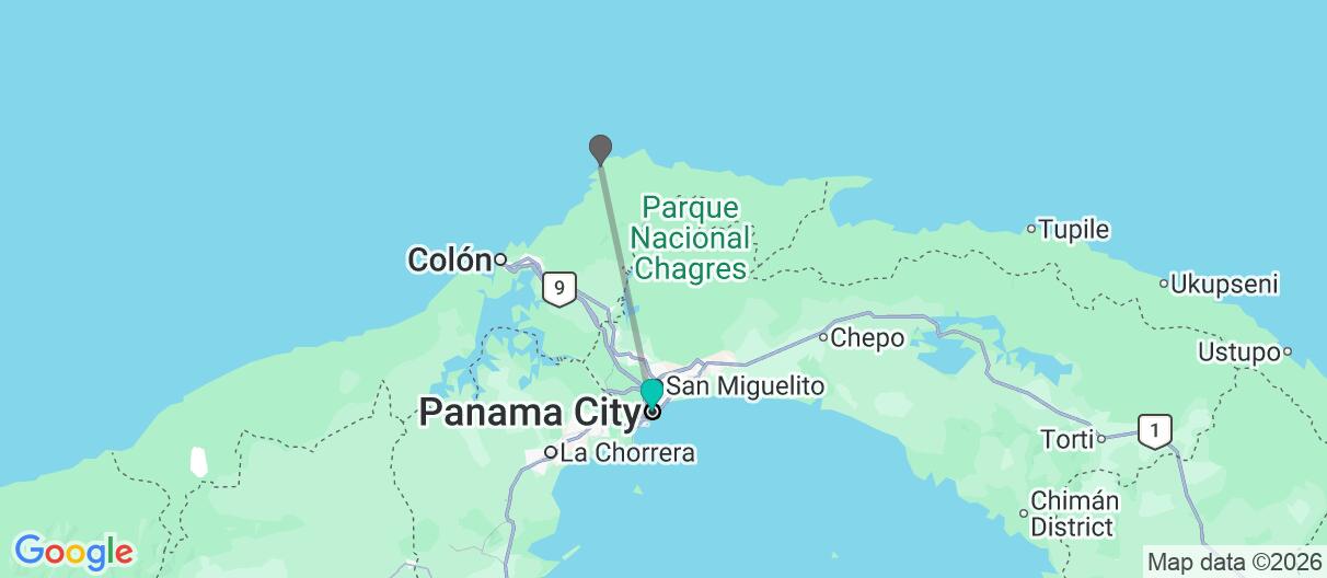 Map with itinerary in Panama