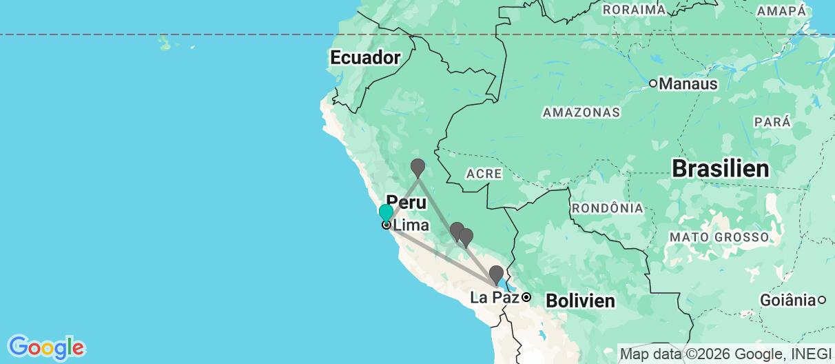 Karte mit Reiseroute in Peru