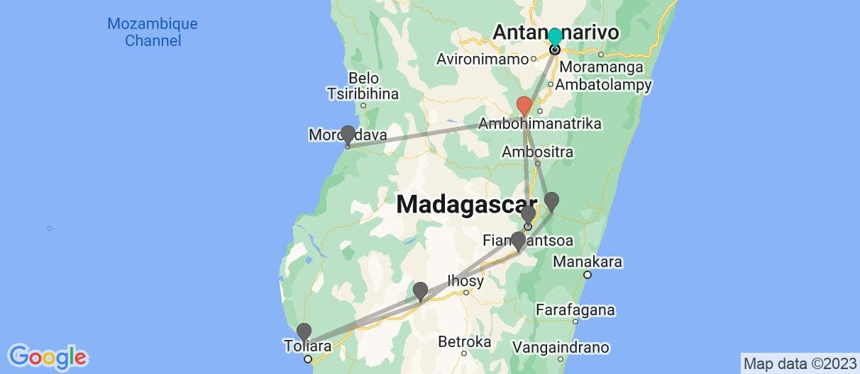 Map with itinerary in Madagascar