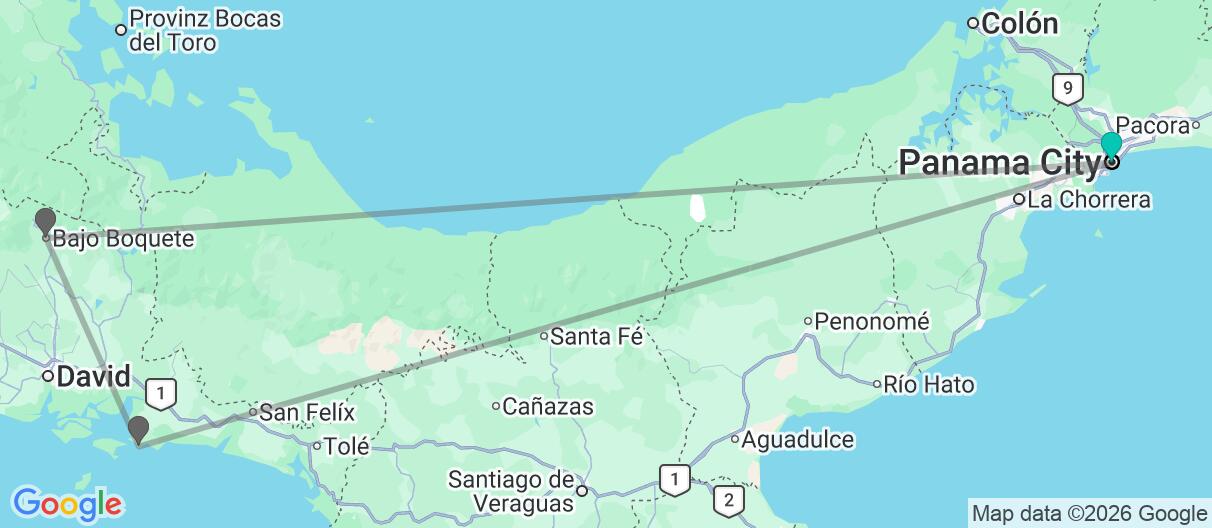 Karte mit Reiseroute in Panama
