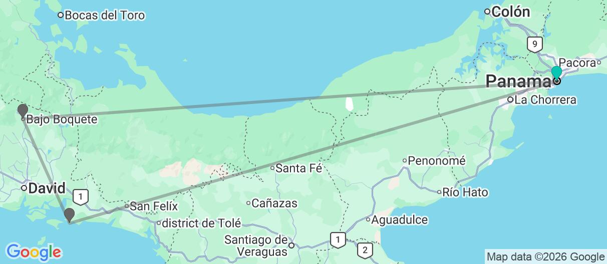 Carte avec l'itinéraire en/aux Panama