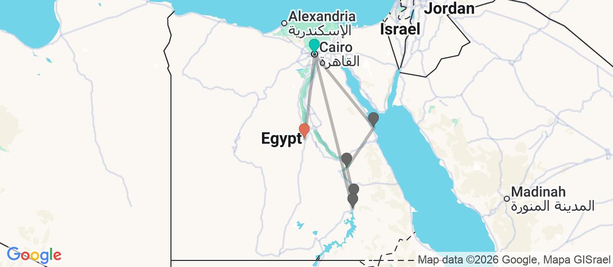 Map with itinerary in Egypt