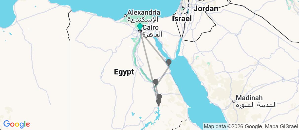 Map with itinerary in Egypt