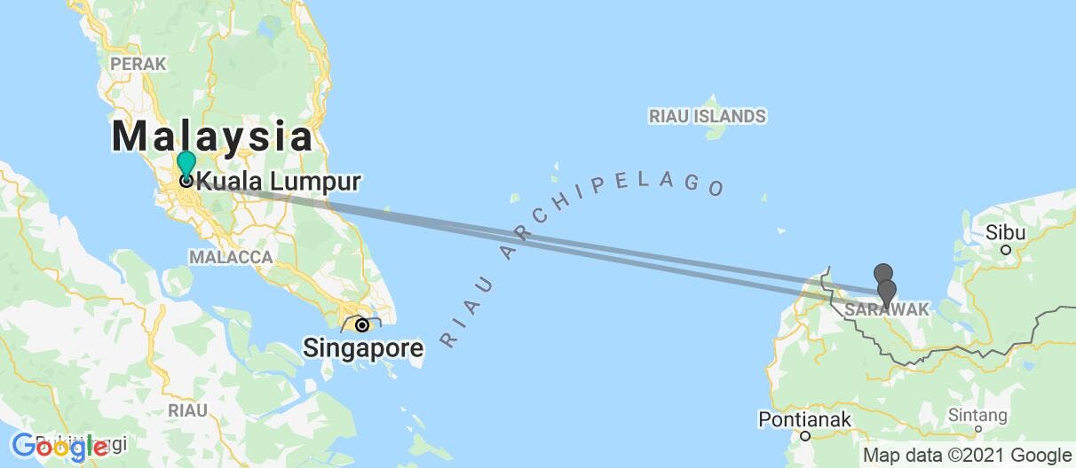 Map with itinerary in Malaysia & Borneo